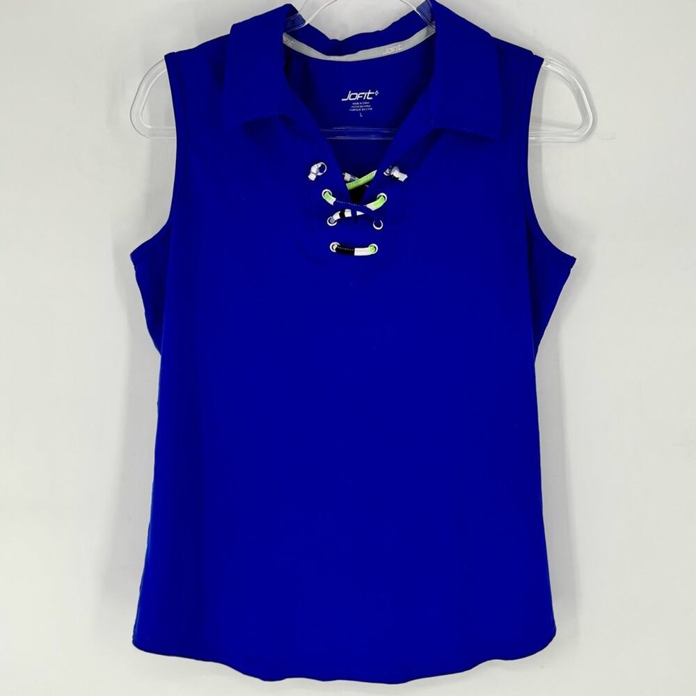 Jofit Sleeveless Golf Shirt with Lace Up Detail Cobalt Blue with Green Size L